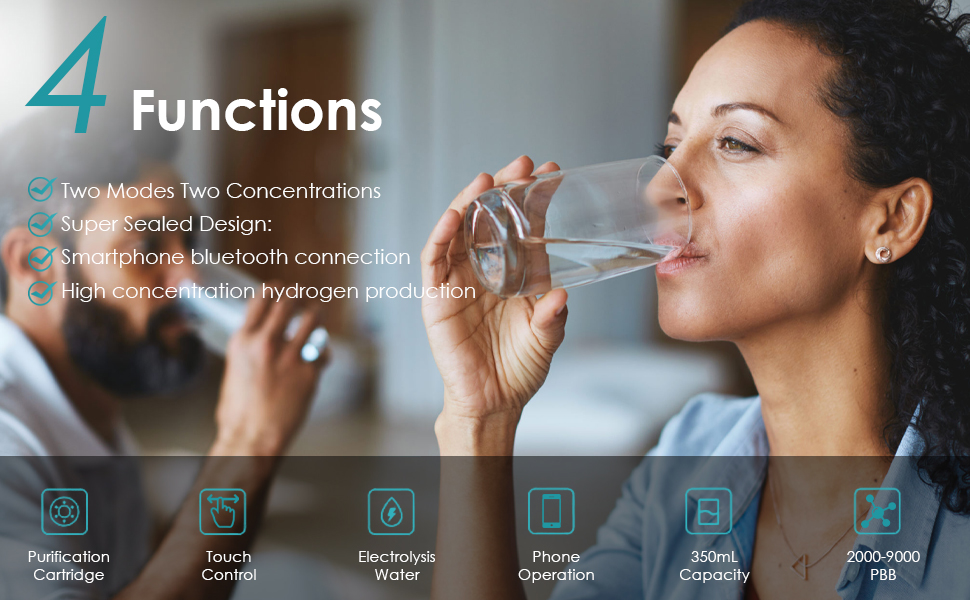 New 9000ppb Hydrogen Water Generator Bottle, Rechargeable Hydrogen Water Ionizer Machine, 350ml Portable Direct Hydrogen Absorption, Smart Touch Screen.