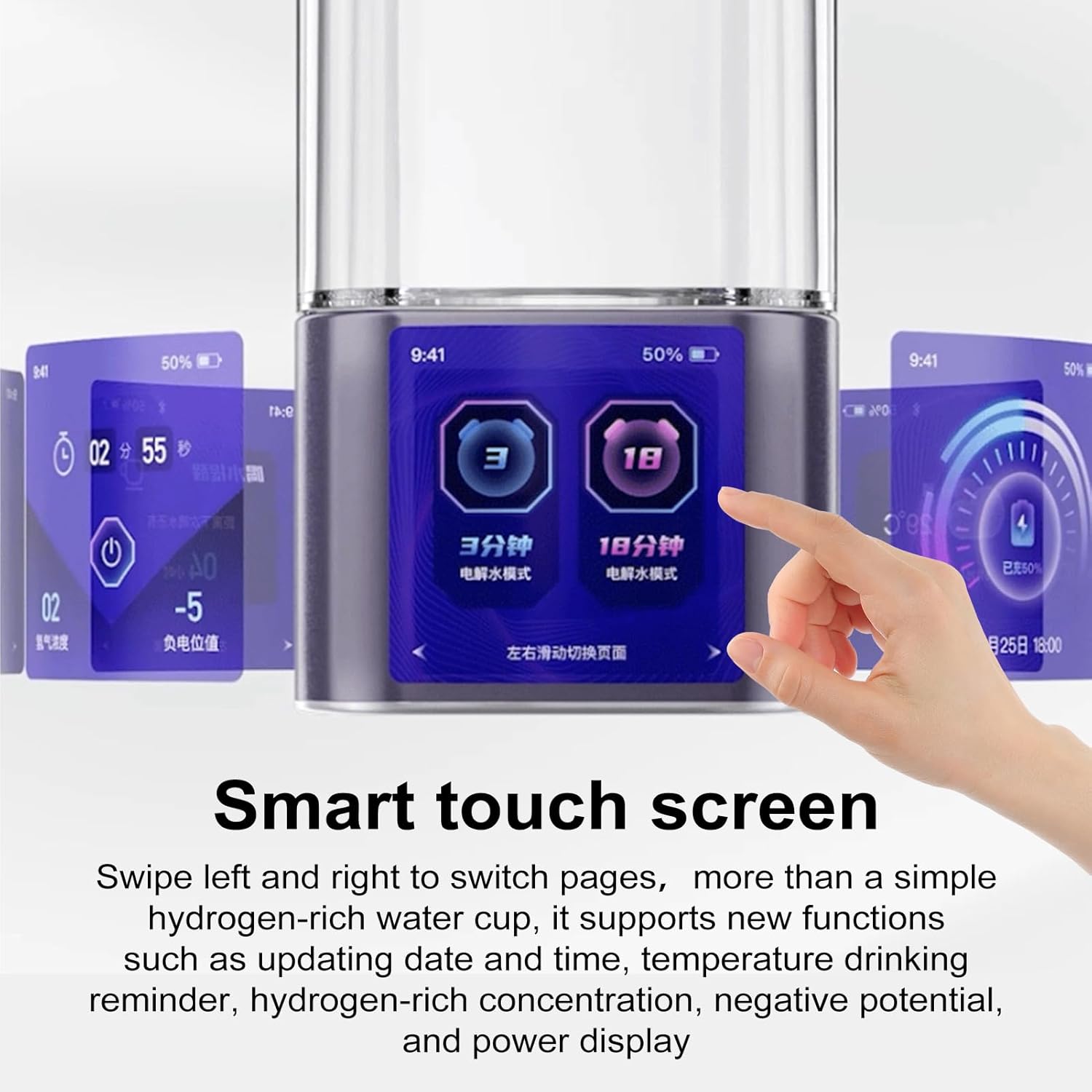 New 9000ppb Hydrogen Water Generator Bottle, Rechargeable Hydrogen Water Ionizer Machine, 350ml Portable Direct Hydrogen Absorption, Smart Touch Screen.