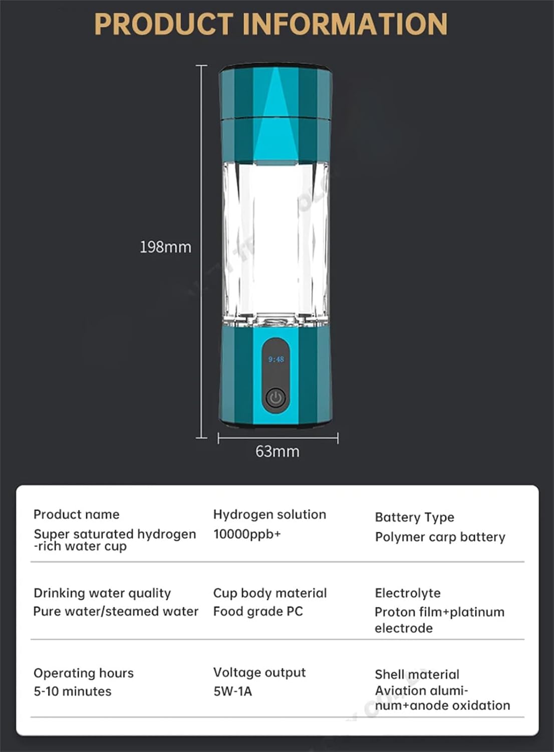 208ml Hydrogen Rich cup 2024 New Hydrogen Water Generator, Portable Rechargeable Hydrogen Water Machine with SPE/PEM Technology, Bottles Rechargeable Ionizer Machine for Home Office Travel,6000PPB, 65830984-6000PPB