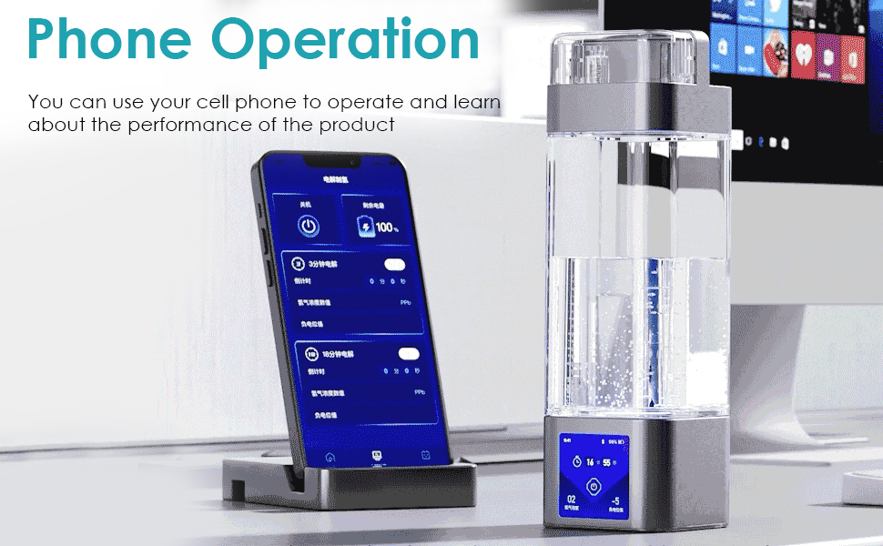 New 9000ppb Hydrogen Water Generator Bottle, Rechargeable Hydrogen Water Ionizer Machine, 350ml Portable Direct Hydrogen Absorption, Smart Touch Screen.