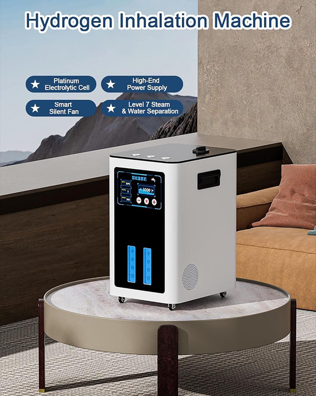 SPE PEM Technology Hydrogen Inhalation Machine 900ml/1200ml/1800ml/3000ml/4200ml, 3-Outlet H2 Inhaler, Portable Hydrogen Generator Therapy Device for Home 3000ml