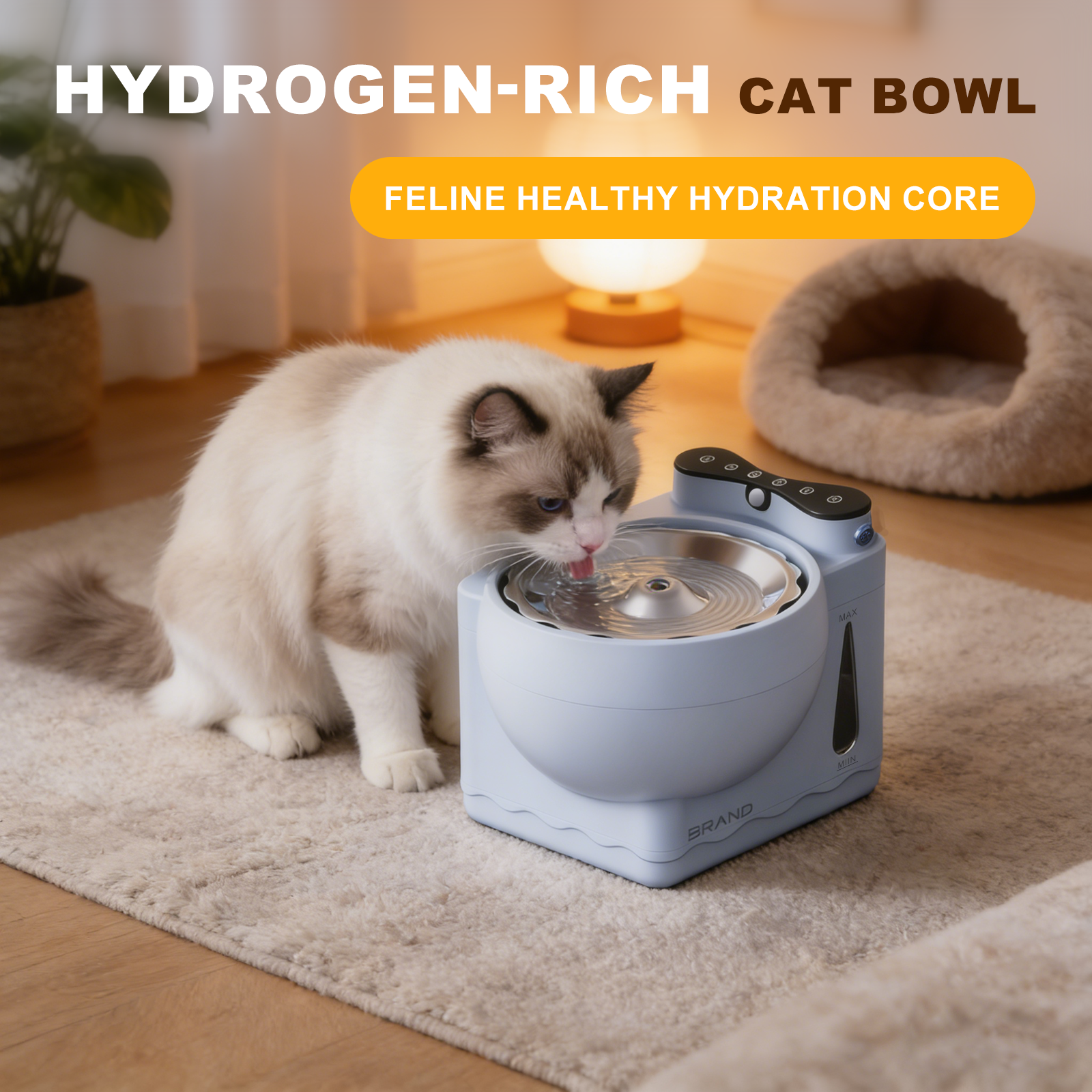 Hydrogen Rich Cat Water Fountain, Antioxidant Hydrogen Infused Pet Water Bowl for Cats, Improve Cat Hydration & Kidney Health