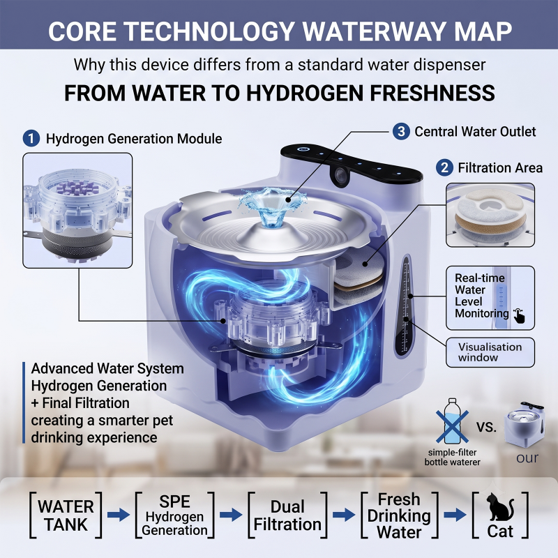 Hydrogen Rich Cat Water Fountain, Antioxidant Hydrogen Infused Pet Water Bowl for Cats, Improve Cat Hydration & Kidney Health